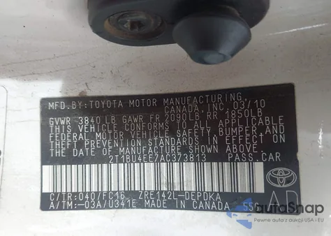 2010 Toyota Corolla Le from USA, damaged, VIN 2T1BU4EE7AC373813